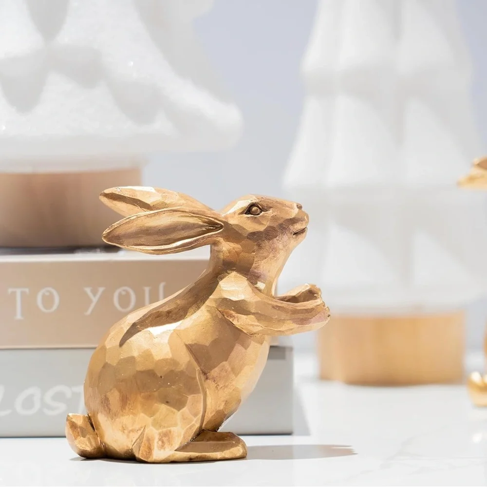 Vintage Gold Bunny Decor Rabbit Figurines, Small Easter BunnyFigurine - Picture 8 of 9